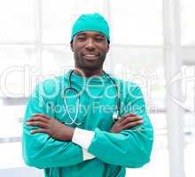 Male african American Surgeon with arms Folded
