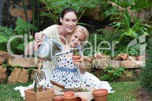 Mother and child Gardening