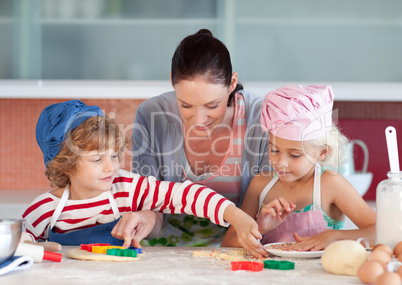 Mother Interacting with Children in Kitchen
