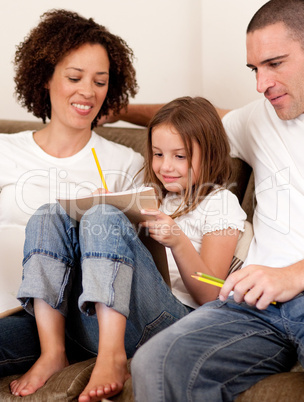 Family relaxing on sofa