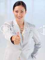 Confident and attractive busineswoman being positive