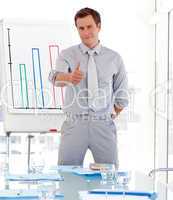 Attractive businessman giving presentation