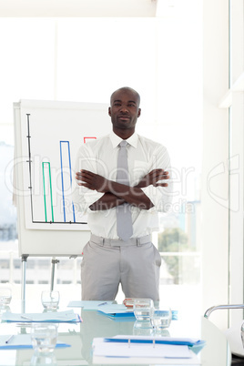 Serious Businessman after Presenting