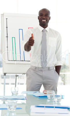 Business man presenting and being positive