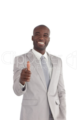 Businessman with his thumbs up