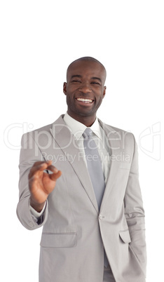 Young Businessman showing Ok sign