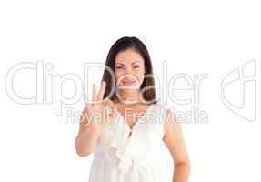 Woman showing Okay sign to the camera
