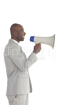 Businessman shouting in a Megaphone