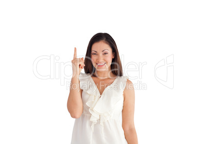 Young Beautiful Business woman pointing upwards