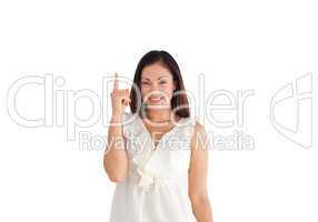 Young Beautiful Business woman pointing upwards