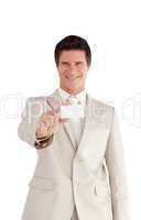 Businessman holding a business Card