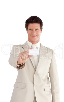 Businessman holding a business Card