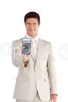 Businessman Holding a calculator in his hands