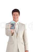 Businessman Holding a calculator in his hands