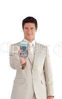 Businessman Holding a calculator in his hands