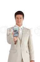 Businessman Holding a calculator in his hands