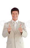 Businessman with two thumbs up