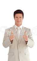 Businessman with two thumbs up