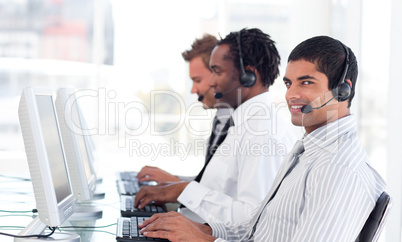 Young Man working in a call centre