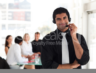 Businessman talking on a headset