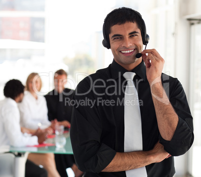 Business man talking on a headset