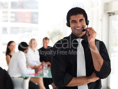 Business man talking on a headset