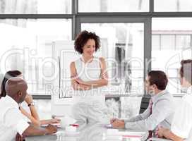 Female business woman giving a presentation
