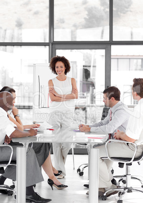 Female business woman giving a presentation