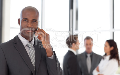 Businessman talking on cellphone