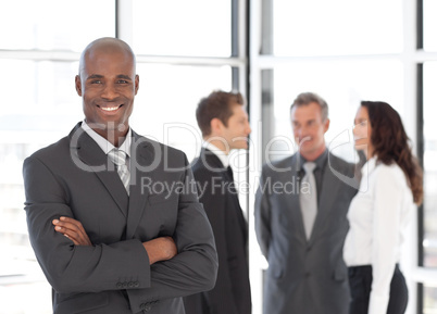 african-america Businessman in Front of Team