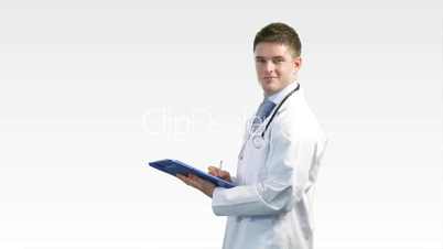 Arzt mit Stetoskop und Akte