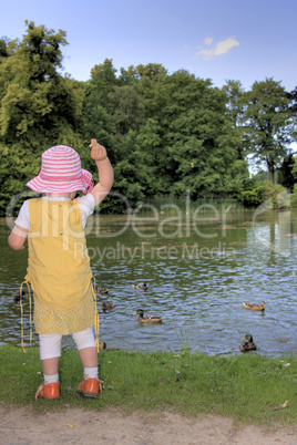 Mädchen füttert Enten