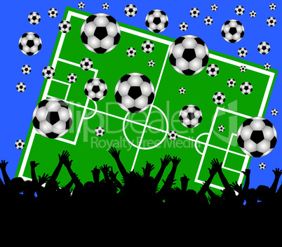 fussballfeld mit fans - blauer hintergrund