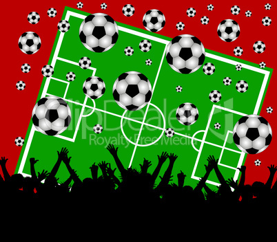 fussballfeld mit fans - roter hintergrund