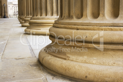 Row of neoclassical pillars at St Georges Hall, Liverpool, UK Built in 1854