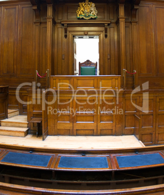 Very old courtroom (1854) with Judges chair at St Georges Hall, Liverpool,UK