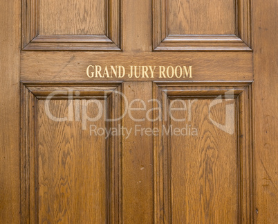 Old oak entrance door ot Grand Jury Room in Crown Court