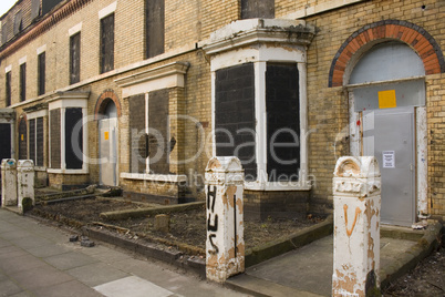 Row of derelict abandoned houses