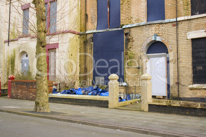 Row of derelict abandoned houses