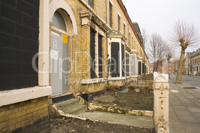 Row of derelict abandoned houses
