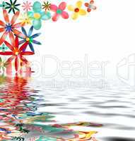 Flower petals reflected in the water