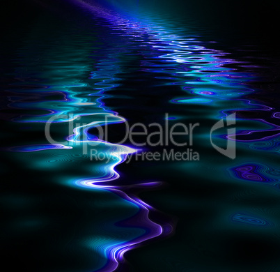 High res fractal design on black background reflected on water