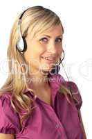 Young business woman talking on a headset