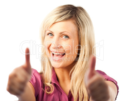 Woman with her thumbs up