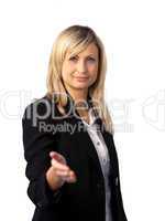 Business woman giving a welcome gesture