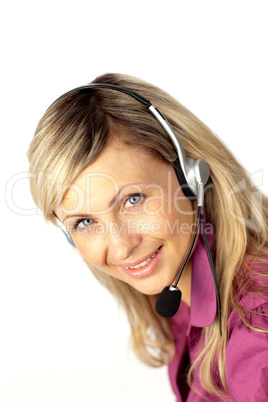 Business woman talking on a headset