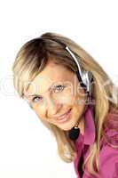 Business woman talking on a headset