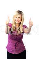 Young woman with both thumbs up