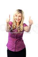 Young woman with both thumbs up