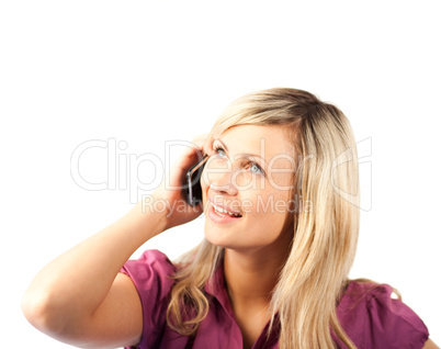 Blonde Business woman talking on phone